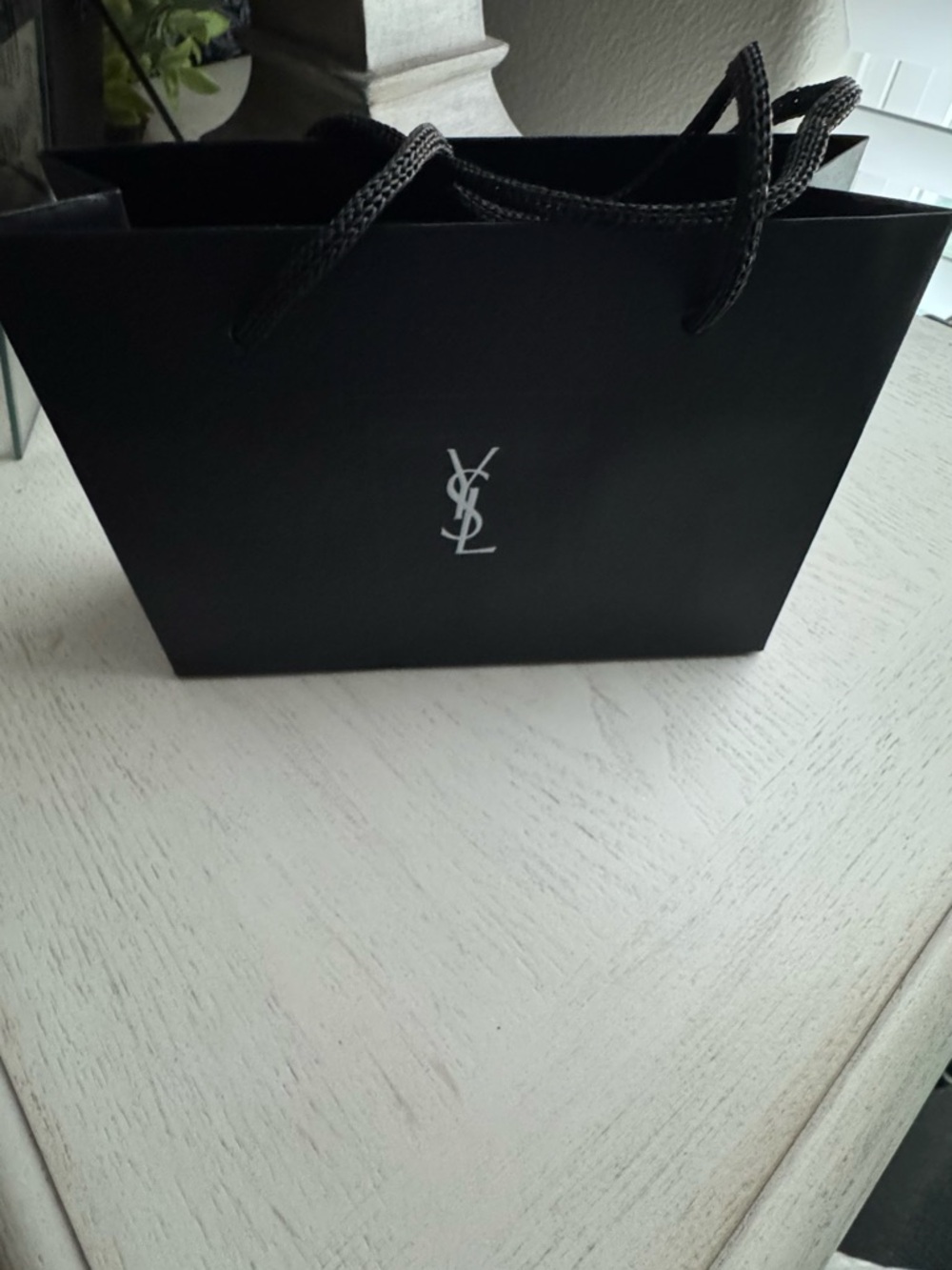 Yves Saint Laurent Black Paper Shopping Bag with white Logo